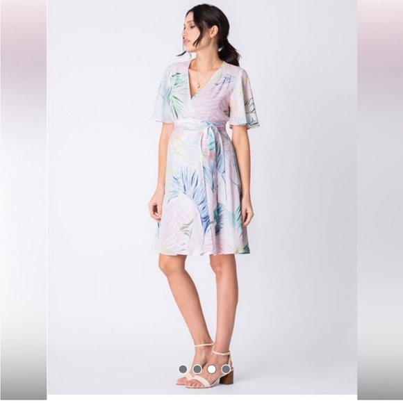 Seraphine Maternity Wrap Dress White Palm Print Size 4US - Picture 2 of 7